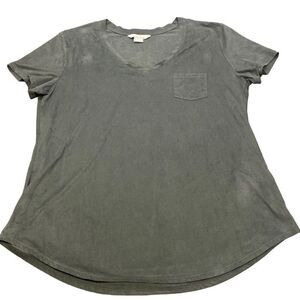 Bob Timberlake Womens T Shirt Short Sleeve V Neck XL Olive Green Velvet Texture